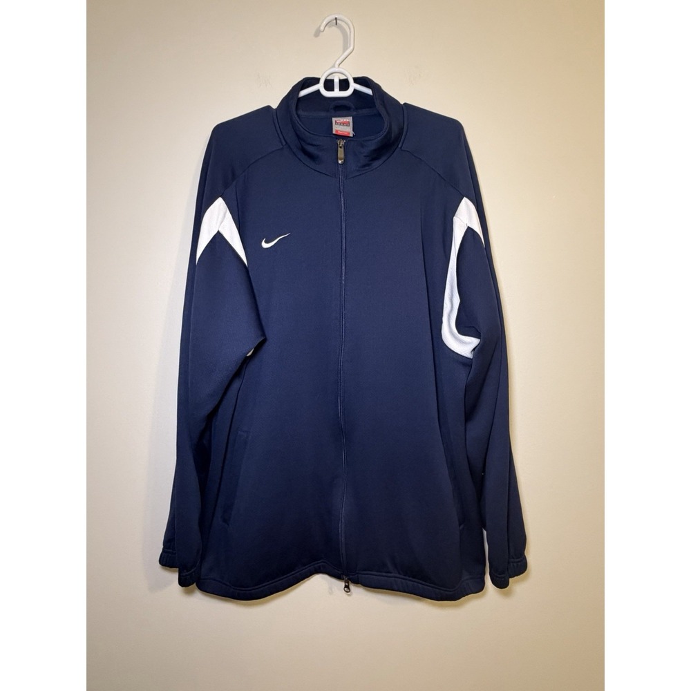 NIKE Team XXL Navy White  Dry Fit Full Zip Track Jacket Logo Pockets‎ Unisex